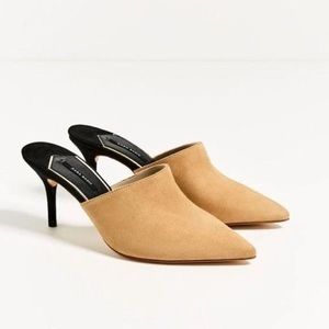 Zara Leather Pointed Heeled Mules EUR 38